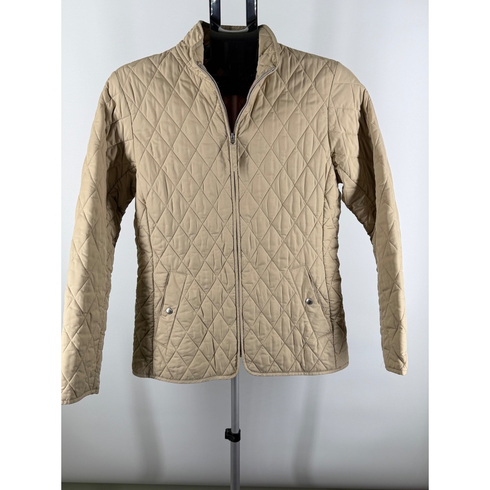 Lands End Womens Tan Quilted Barn Jacket Beige Full Zip‎ Mock Neck Small S